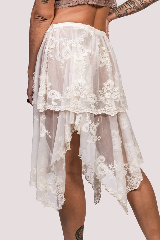 Camadas | Saia Renda Off White Sobreposição Boho - Fuá Ateliê