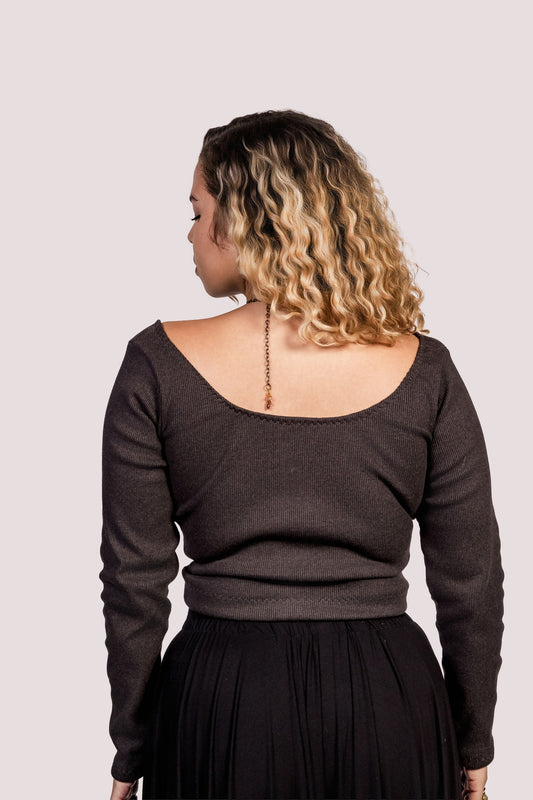 Dual Frio | Blusa Manga Longa Ribana Decote Duplo - Fuá Ateliê