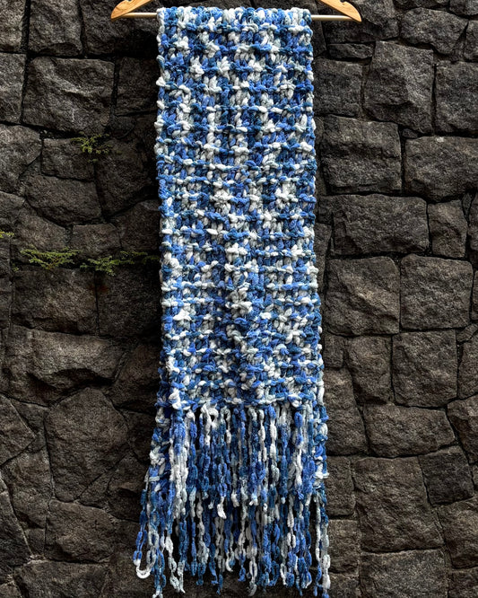 cachecol tricô | 100% feito a mão • azul/branco - Fuá Ateliê