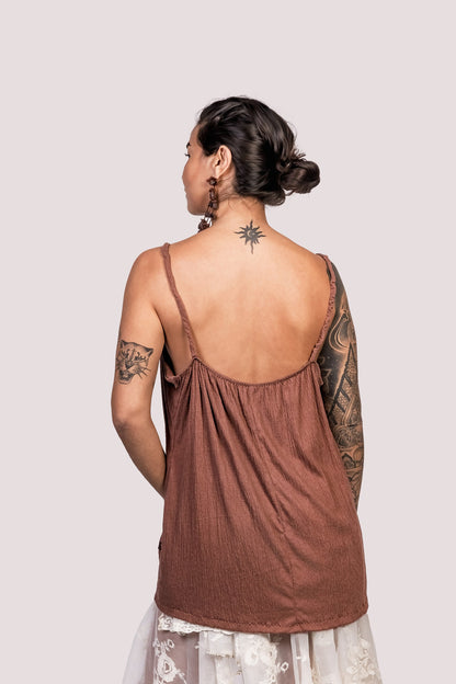 Glória | Regata Alcinha Marrom Oversized Algodão - Fuá Ateliê