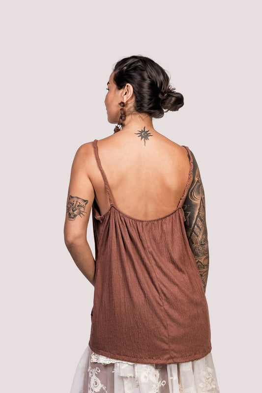 Glória | Regata Alcinha Marrom Oversized Algodão - Fuá Ateliê