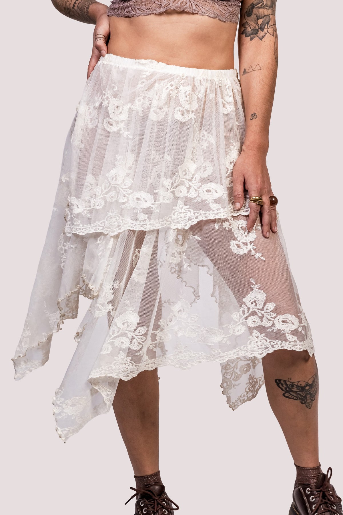 Camadas | Saia Renda Off White Sobreposição Boho - Fuá Ateliê