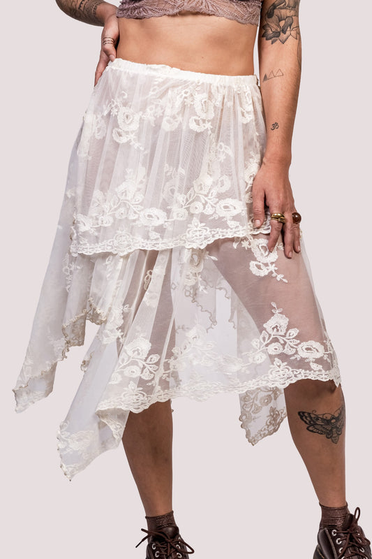 Camadas | Saia Renda Off White Sobreposição Boho - Fuá Ateliê