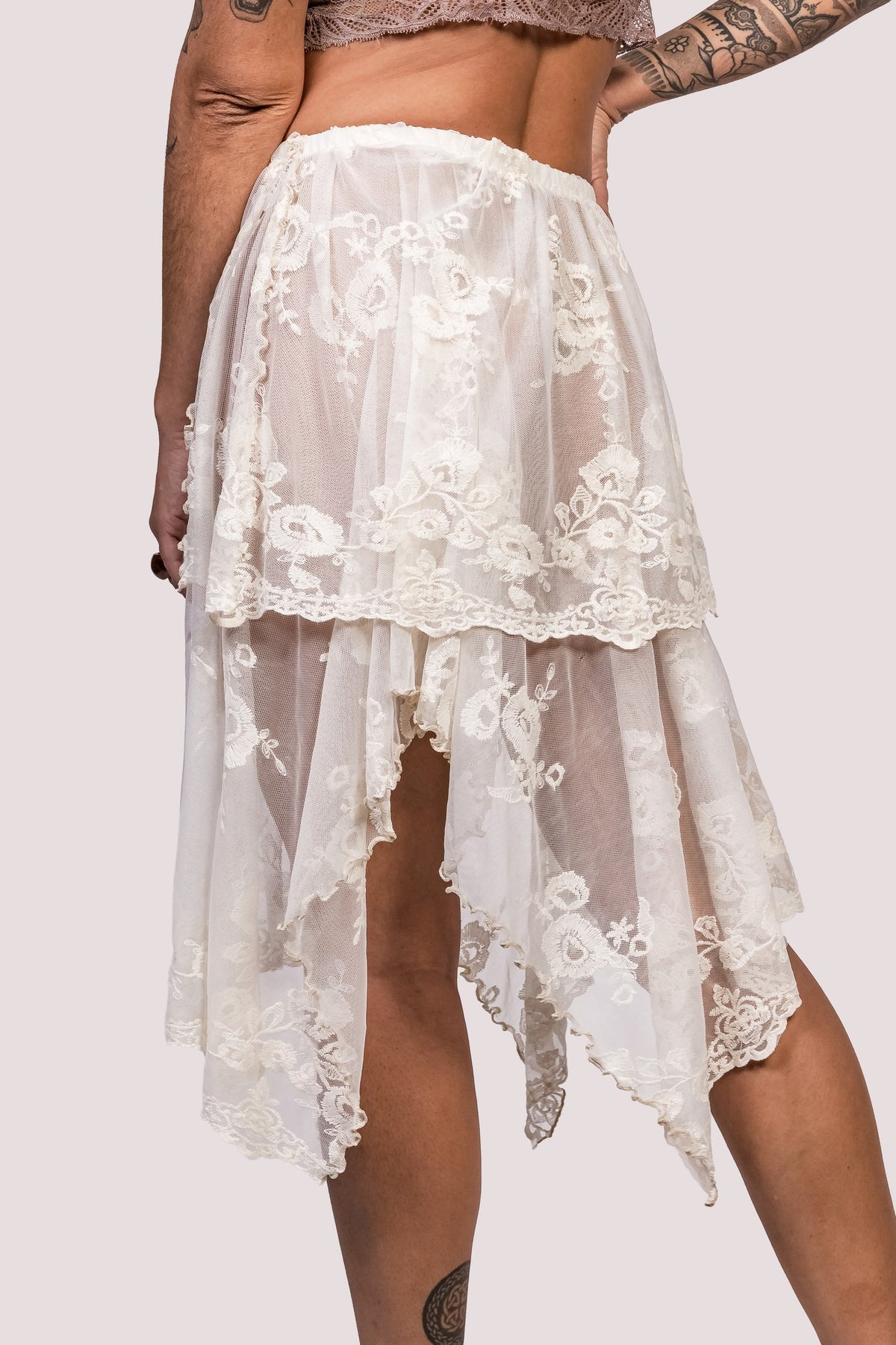 Camadas | Saia Renda Off White Sobreposição Boho - Fuá Ateliê