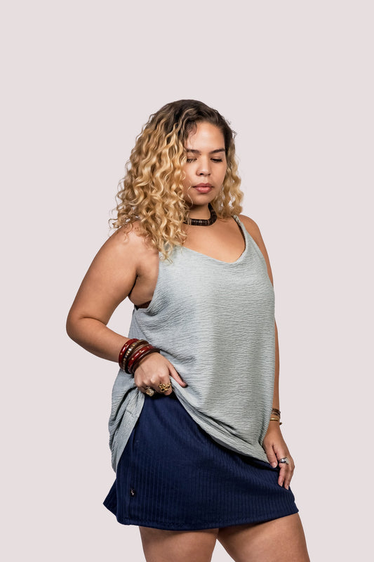Glória | Regata Alcinha Azul Bebê Oversized Algodão - Fuá Ateliê