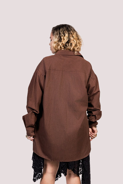 Cosmos | Camisa Tricoline Xadrez Oversized Manga Longa - Fuá Ateliê