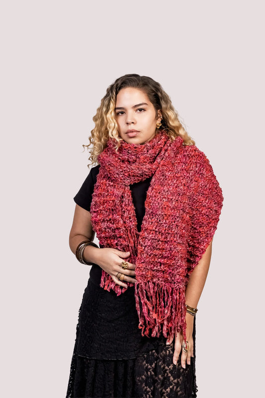 Cachecol tricô | 100% feito a mão • pink/vermelho - Fuá Ateliê