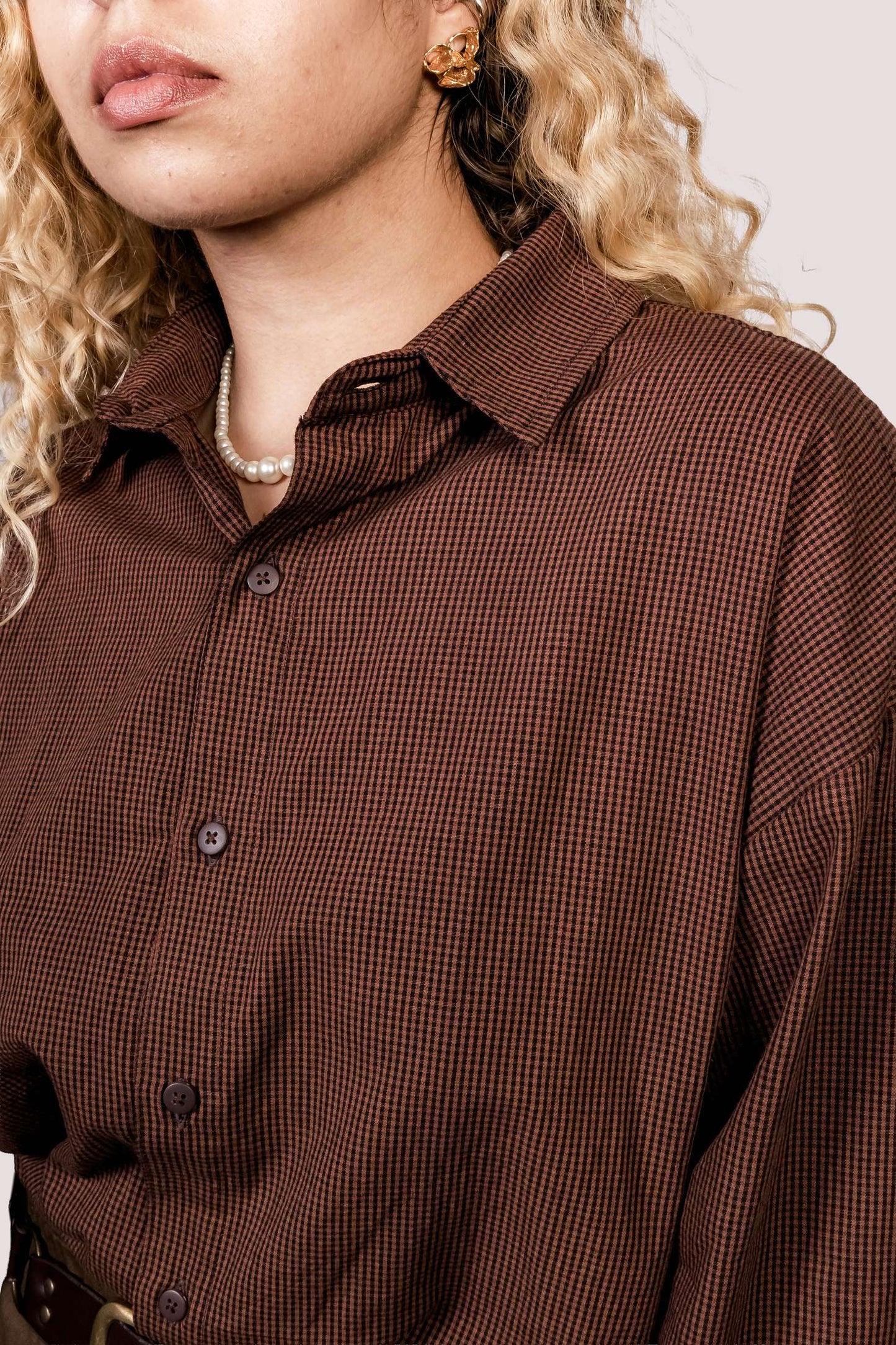 Cosmos | Camisa Tricoline Xadrez Oversized Manga Longa - Fuá Ateliê