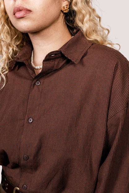 Cosmos | Camisa Tricoline Xadrez Oversized Manga Longa - Fuá Ateliê