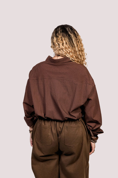 Cosmos | Camisa Tricoline Xadrez Oversized Manga Longa - Fuá Ateliê
