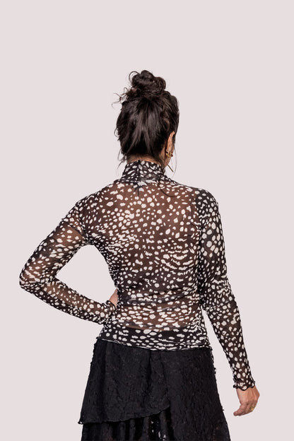 Anna | Blusa Manga Longa Tule Estampado - Fuá Ateliê
