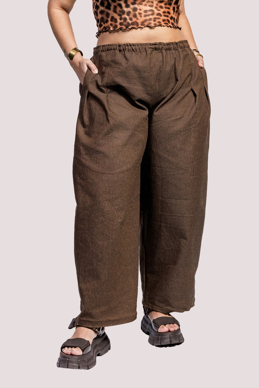 Lua | Calça wide leg mutante • algodão marrom - Fuá Ateliê