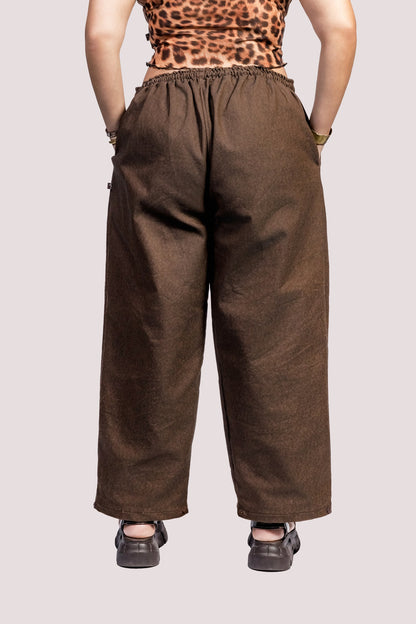 Lua | Calça wide leg mutante • algodão marrom - Fuá Ateliê