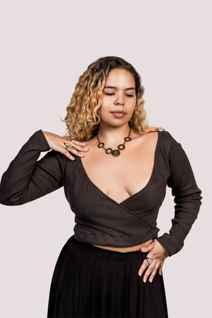 Dual Frio | Blusa Manga Longa Ribana Decote Duplo - Fuá Ateliê