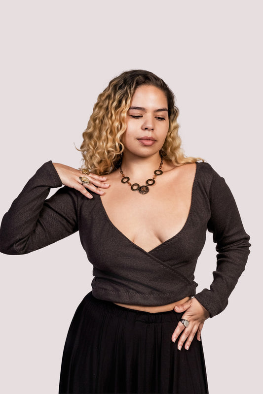 Dual Frio | Blusa Manga Longa Ribana Decote Duplo - Fuá Ateliê