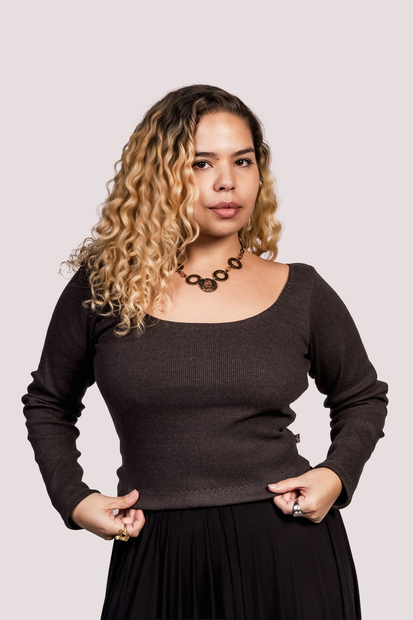 Dual Frio | Blusa Manga Longa Ribana Decote Duplo - Fuá Ateliê