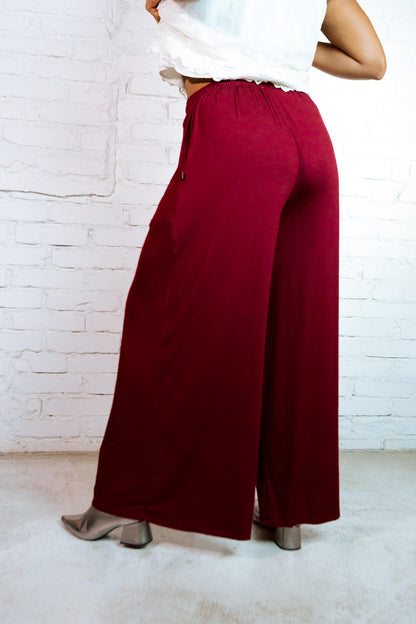 Invertida | Calça wide leg barra extra larga 󠁯•󠁏󠁏 viscolycra vinho - Fuá Ateliê