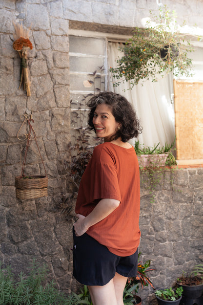 Blusa crua 󠁯•󠁏󠁏 malha algodão terracota - Fuá Ateliê