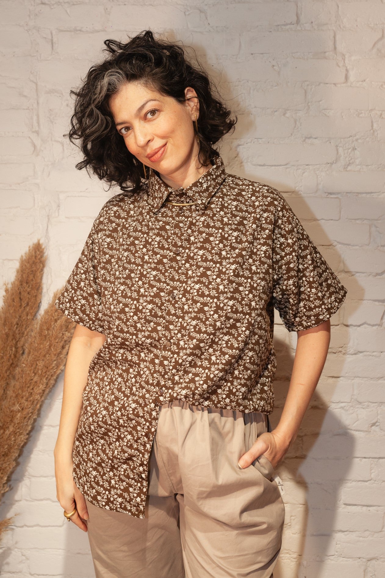 Cosmos | Camisa oversized manga curta sem gênero 󠁯•󠁏󠁏 viscose - Fuá Ateliê