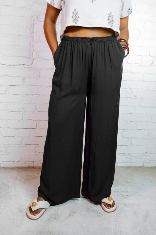 Querida | Calça pantalona fluida 󠁯•󠁏󠁏 viscose sarjada preta - Fuá Ateliê